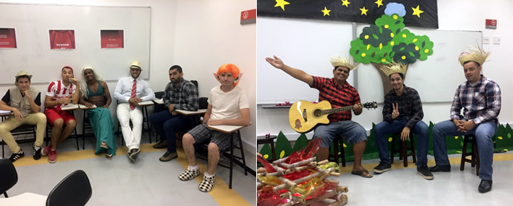 Alunos caracterizados como personagens do folclore Alunos caracterizados como personagens do folclore
