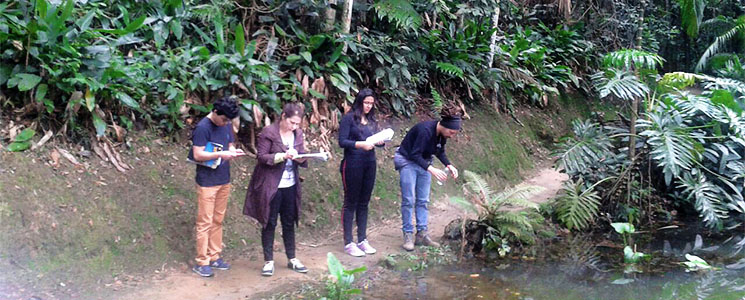 Alunos preenchem informações em pranchetas durante a visita Alunos preenchem informações em pranchetas durante a visita