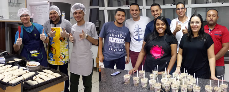 Alunos das duas equipes mostram pizzas e sobremesas produzidas no laboratório de cozinha do Senac Penha Alunos das duas equipes mostram pizzas e sobremesas produzidas no laboratório de cozinha do Senac Penha
