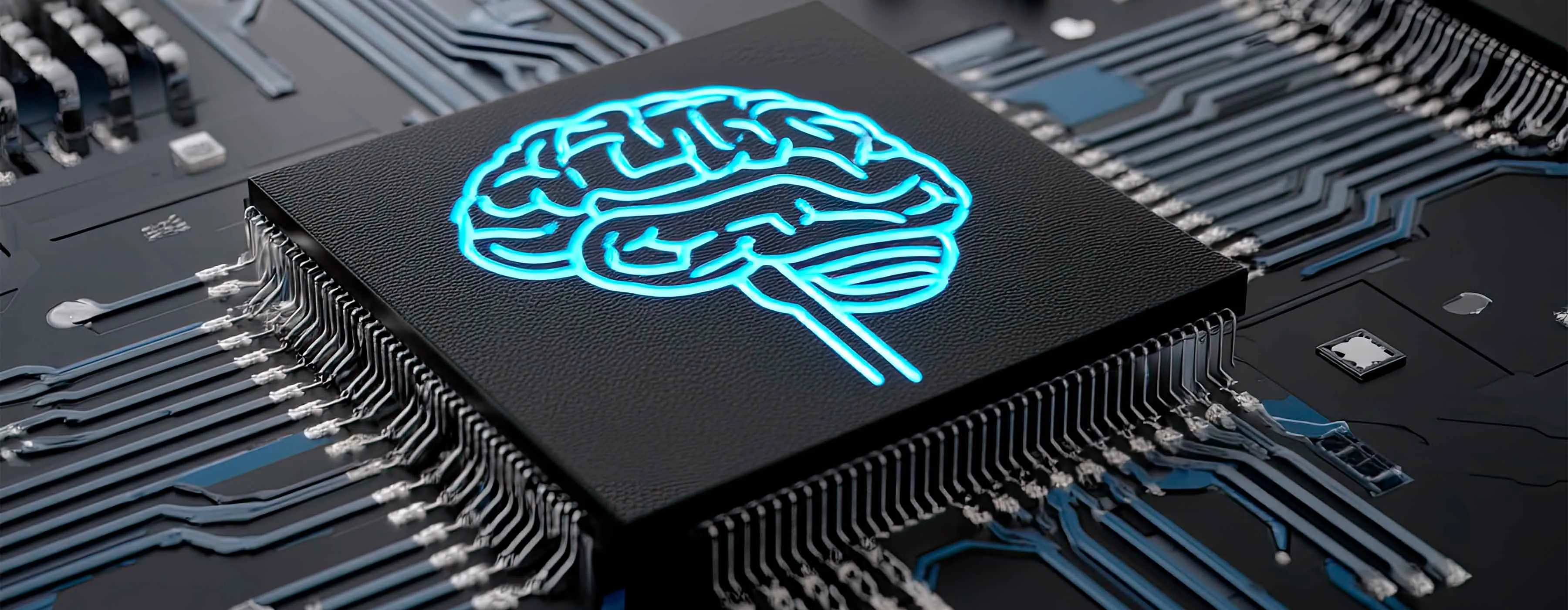 Imagem de cérebro em chip de computador.