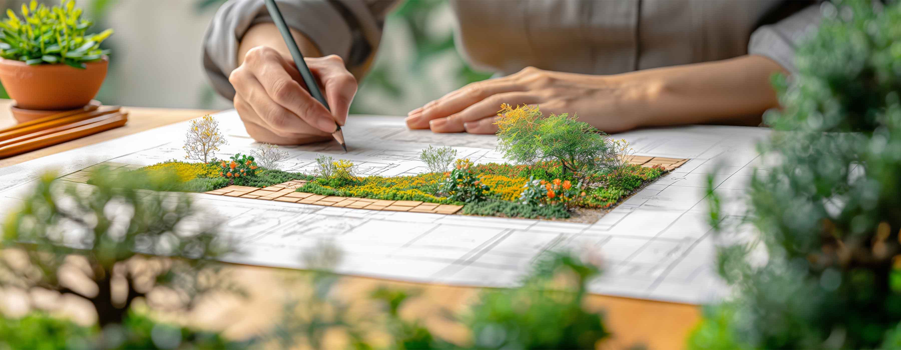 Foto de uma pessoa projetando uma paisagem.