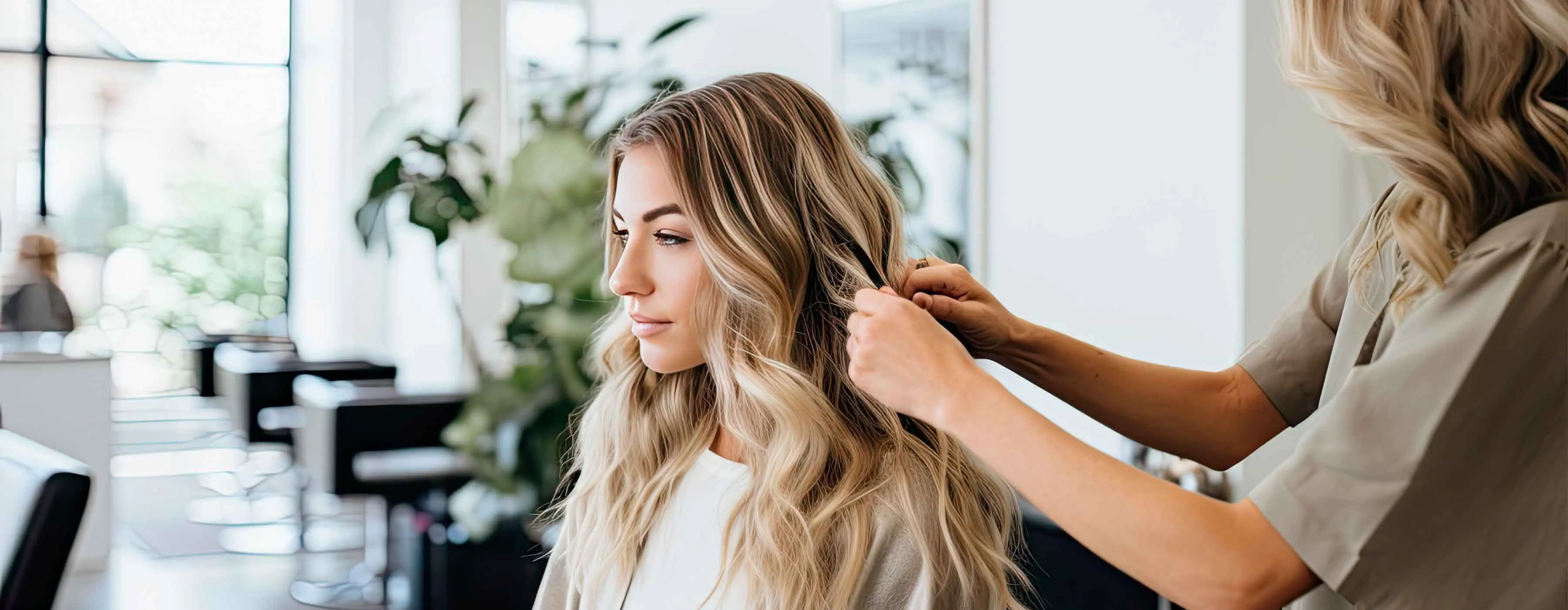 Foto de uma cabeleireira cortando o cabelo de uma mulher