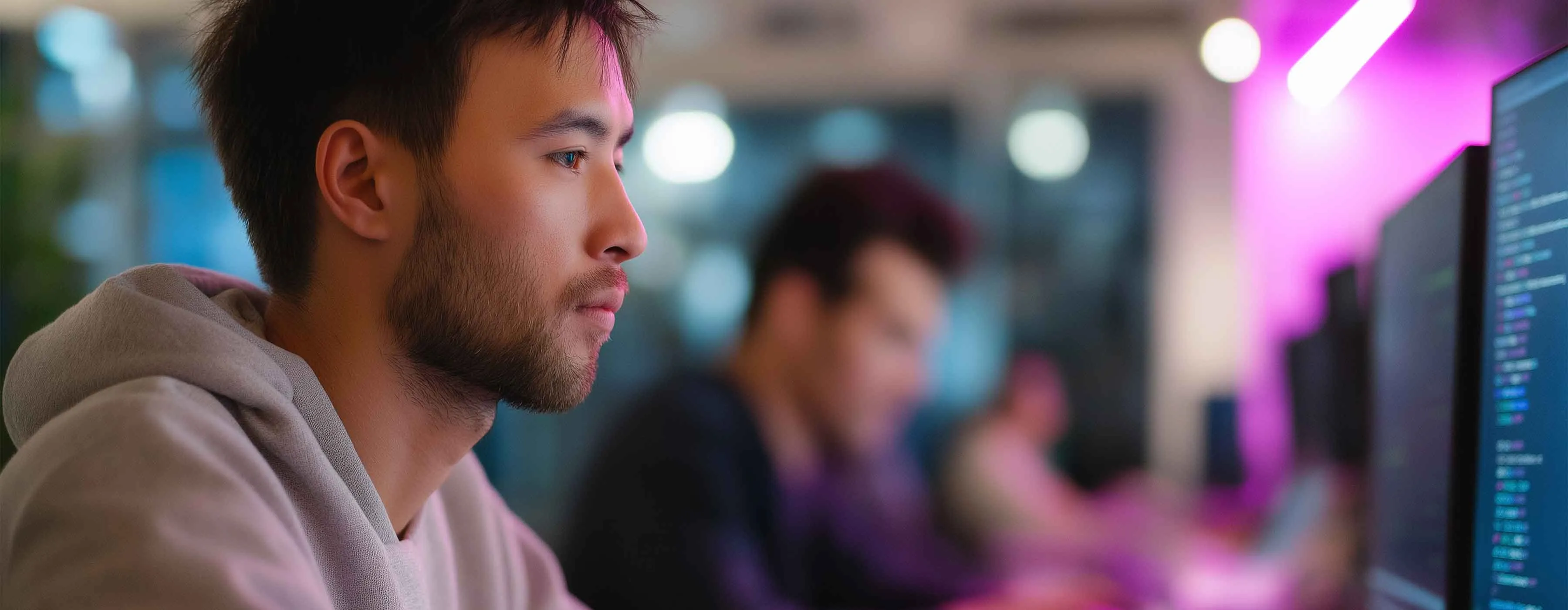 Imagem de um homem sentado na frente do computador.