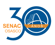Ilustração com logo criado para os 30 anos da unidade em tons de azul, laranja e branco.